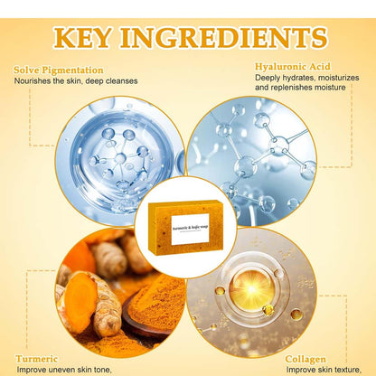 Lemon Turmeric Kojic Soap,Natural Handmade Soapes,Turmeric Soap Bar for Face and Body, Smooth Skin Tumeric Soaps,Deep Cleansing Soaps for Men & Women (3 PCS)