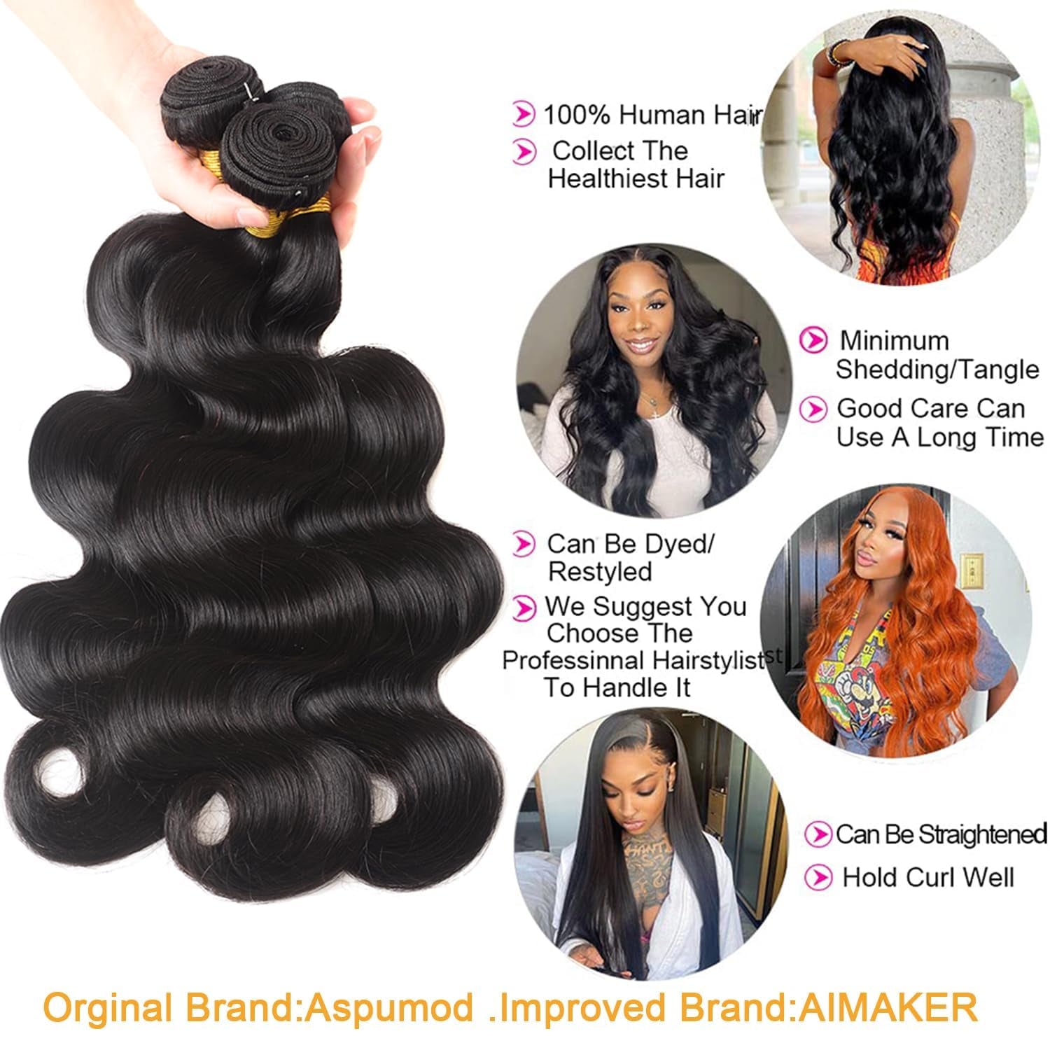 Luxury Body Wave Bundles with Closure - 12A Unprocessed Brazilian Virgin Hair (16", 18", 20" + 14" Free Part Lace Closure) - 150% Density