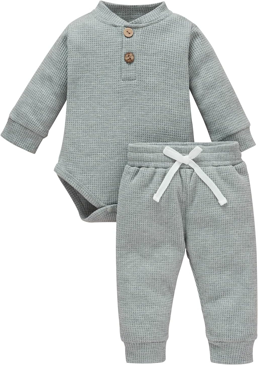 Cozy & Stylish Winter Newborn Unisex Outfit Set - Ribbed Long Sleeve Top & Pants 2PCS