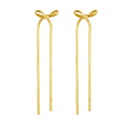 Fashion Long Tassel Bow Earrings for Women Stainless Steel Flat Snake Chain Bowknot Drop Earrings Statement Jewelry Girls Gift