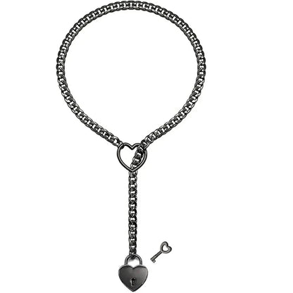 Heart Chain Necklace with Key & Heart Lock Pendant - Adjustable Gold, Silver, or Black Design