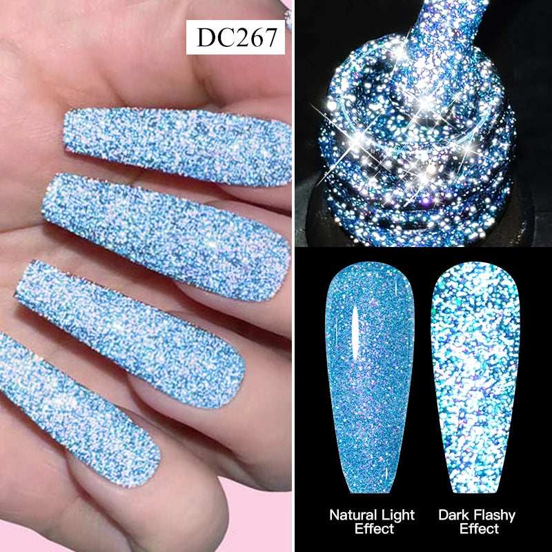 Mtssii 7ml Glitter Reflective Rubber Base Gel Polish - Laser Sparkling Semi-Permanent Soak Off UV Nail Varnish for Stunning Nail Art