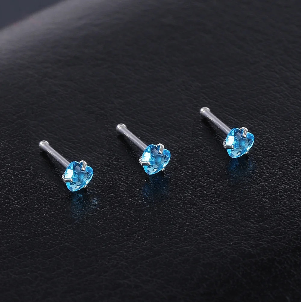 6Pcs/Set 20G Heart Nose Piercing Nose Bone Stud CZ Nostril Piercing