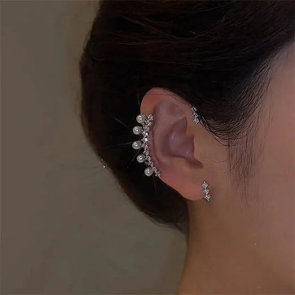 Silver Pearl Ear Cuff – No Piercing Required- Vintage- Left and Right Ear 