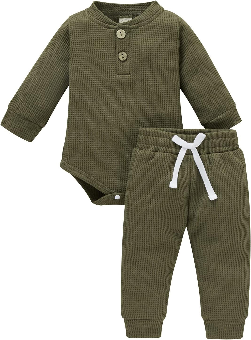 Cozy & Stylish Winter Newborn Unisex Outfit Set - Ribbed Long Sleeve Top & Pants 2PCS