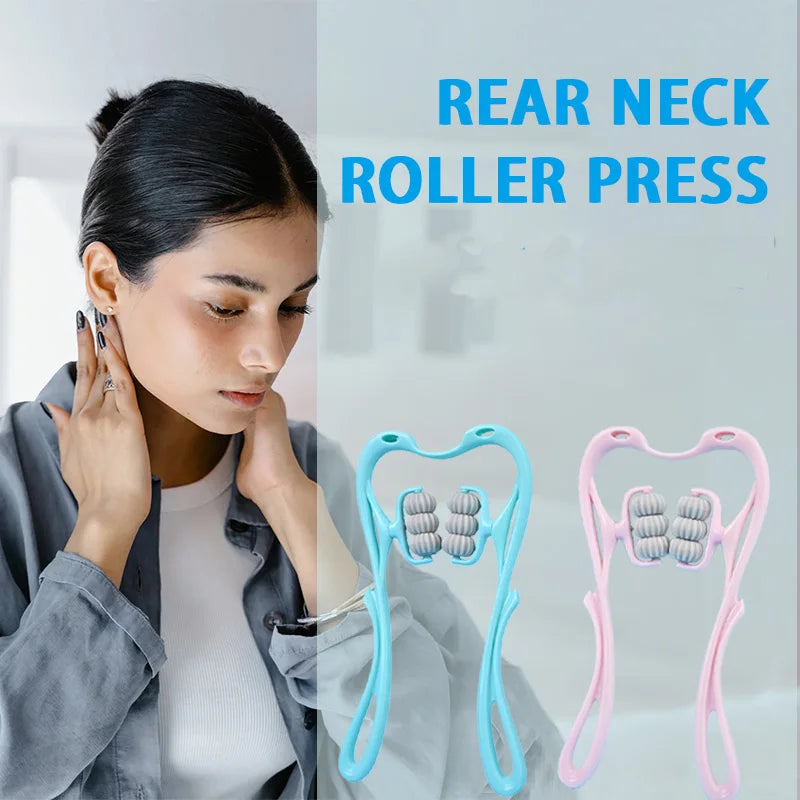 Premium Neck Massager with 6 Rotating Wheels - Versatile Relief for Neck, Legs, and Arms in Stylish Pink & Blue