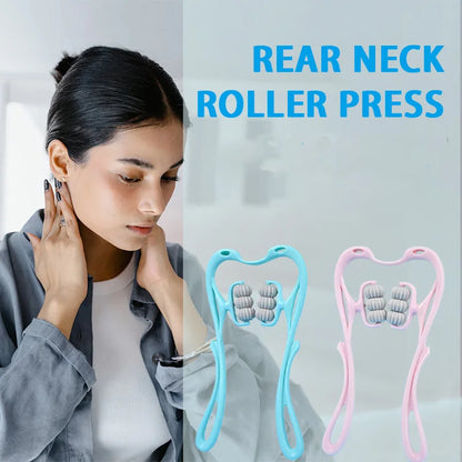Premium Neck Massager with 6 Rotating Wheels - Versatile Relief for Neck, Legs, and Arms in Stylish Pink & Blue