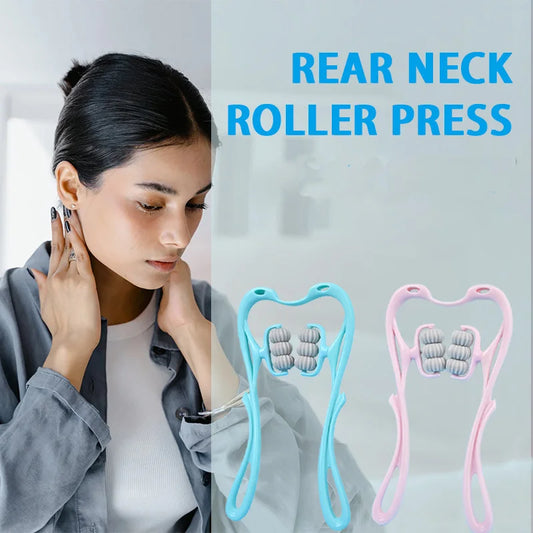 Premium Neck Massager with 6 Rotating Wheels - Versatile Relief for Neck, Legs, and Arms in Stylish Pink & Blue