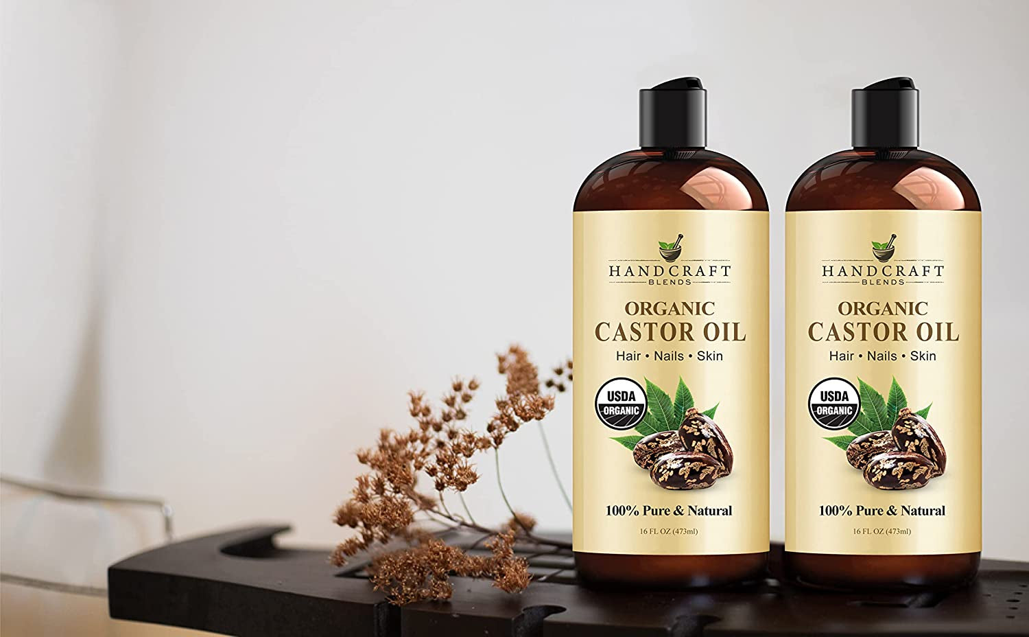 Organic Castor Oil - 16 Fl Oz - 100% Pure and Natural - Premium Grade Carrier Oil for Hair Growth, Eyelashes and Eyebrows - Hair and Body - Expeller-Pressed& Hexane-Free