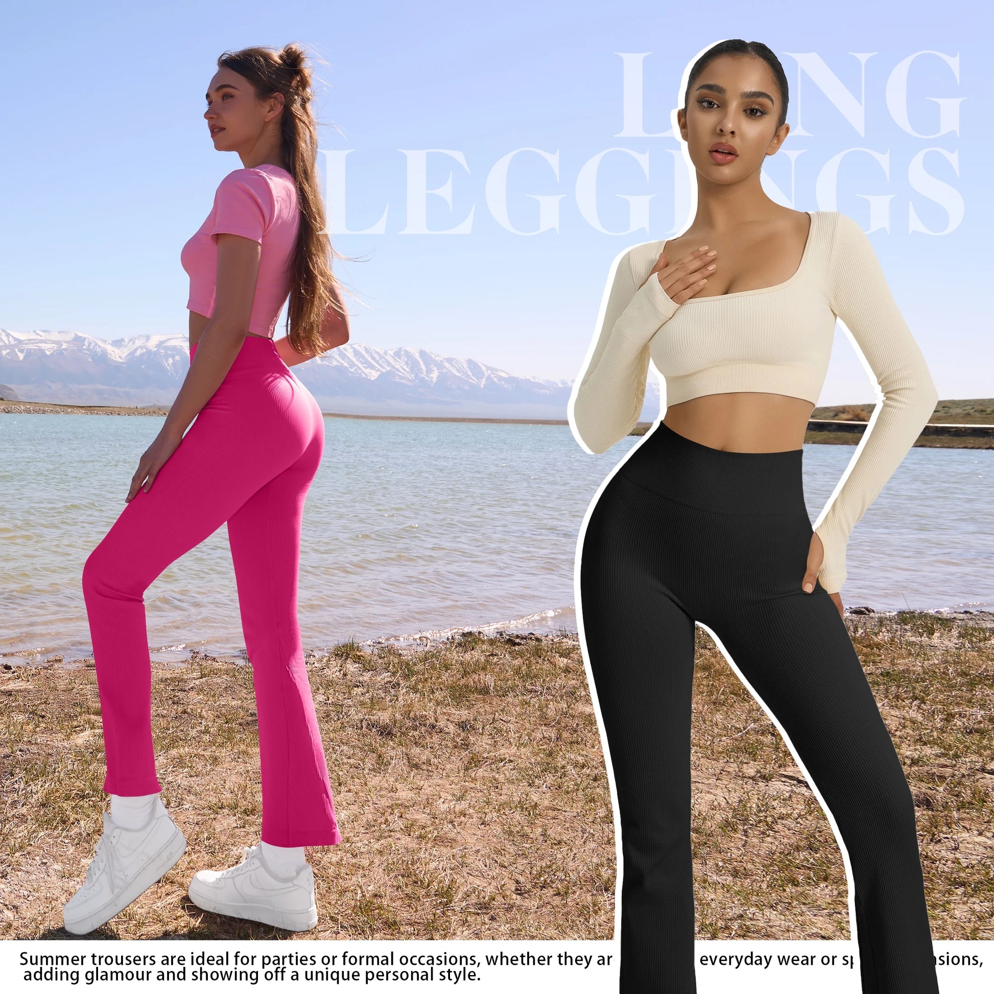 Women's Yoga Pants Ribbed Seamless Sports High-Waisted Flare Pants
