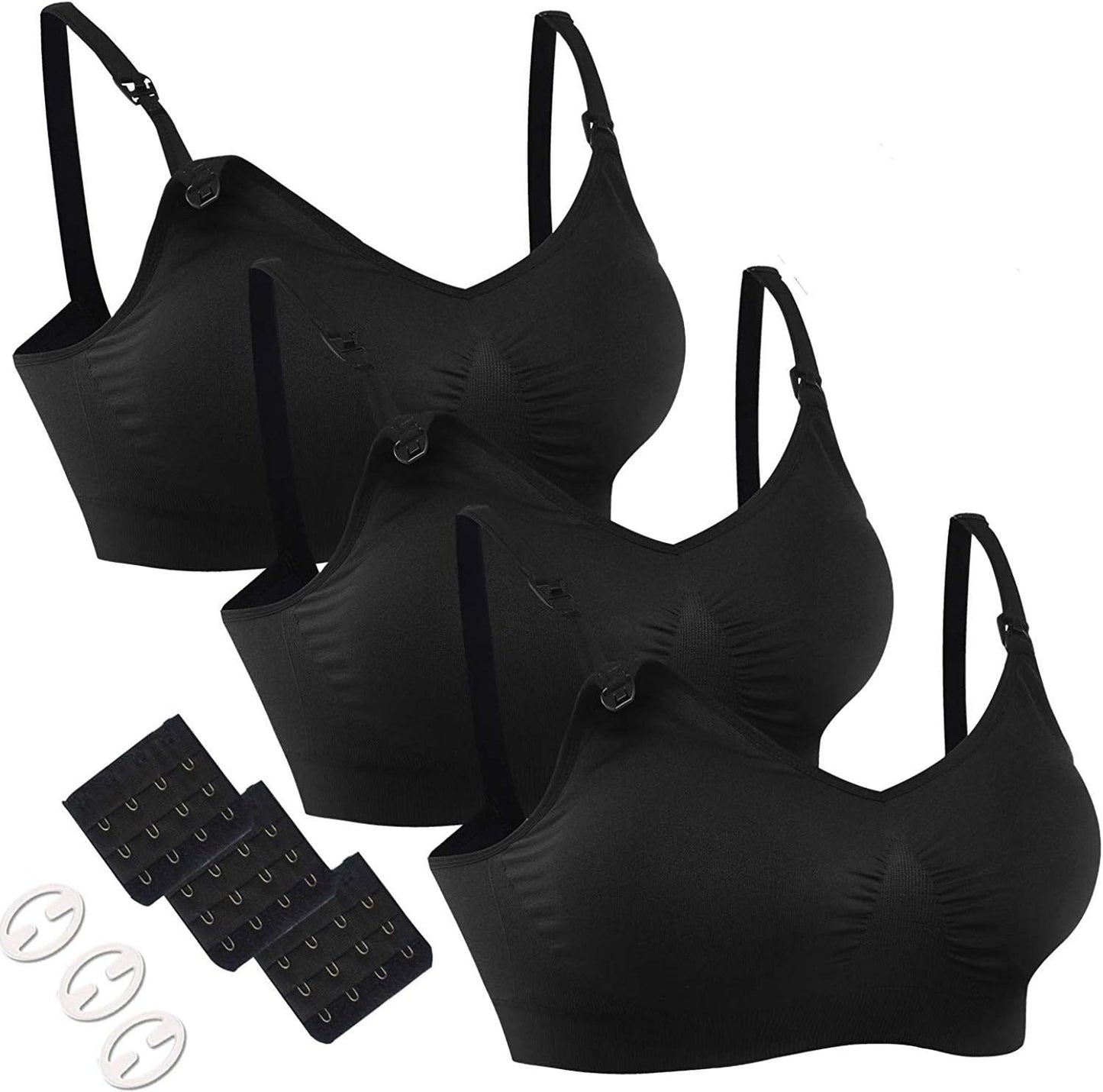 Women'S Adjustable Seamless Nursing Bra Push up Comfort Sleep Bralette,L,3Pcs/Pack(Black)