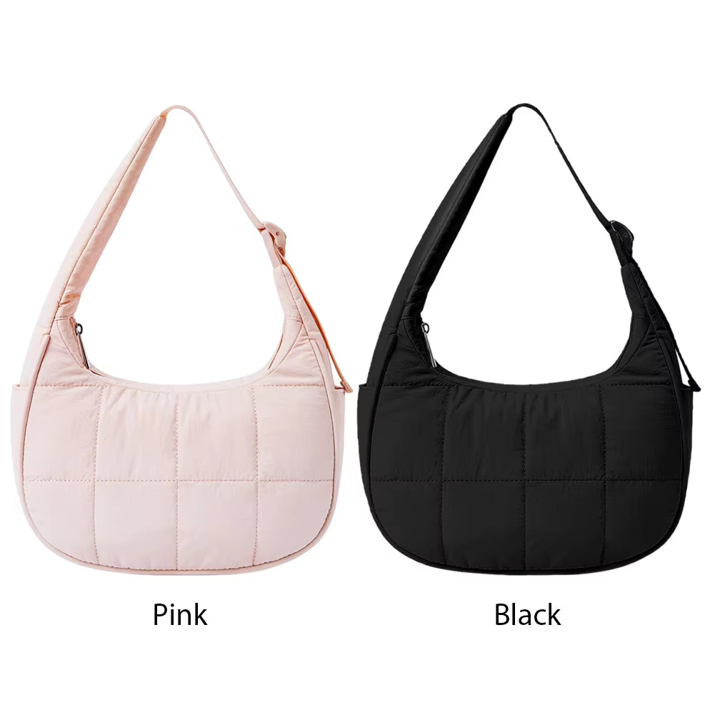 Puffer Crescent Bag -Quilted Underarm Bag- Nylon Adjustable  Shoulder Strap Purse- Work/ Travel