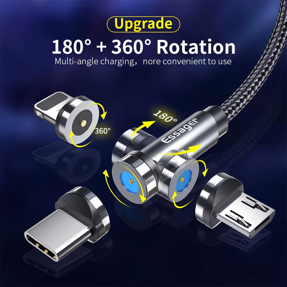 540 Rotate Magnetic Cable Fast Charging Magnet Charger Micro USB Type C Cable Mobile Phone Wire Cord for Iphone Xiaomi