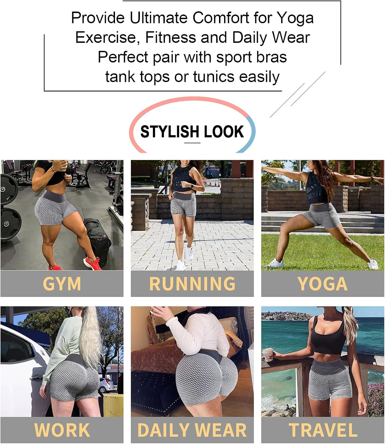 Women Tiktok Booty Shorts Butt Lifting High Waist Tummy Control Workout Running Gym Textured Ruched Shorts Gray
