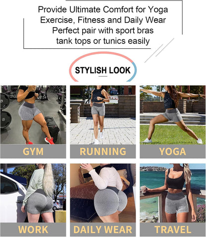 Women Tiktok Booty Shorts Butt Lifting High Waist Tummy Control Workout Running Gym Textured Ruched Shorts Gray