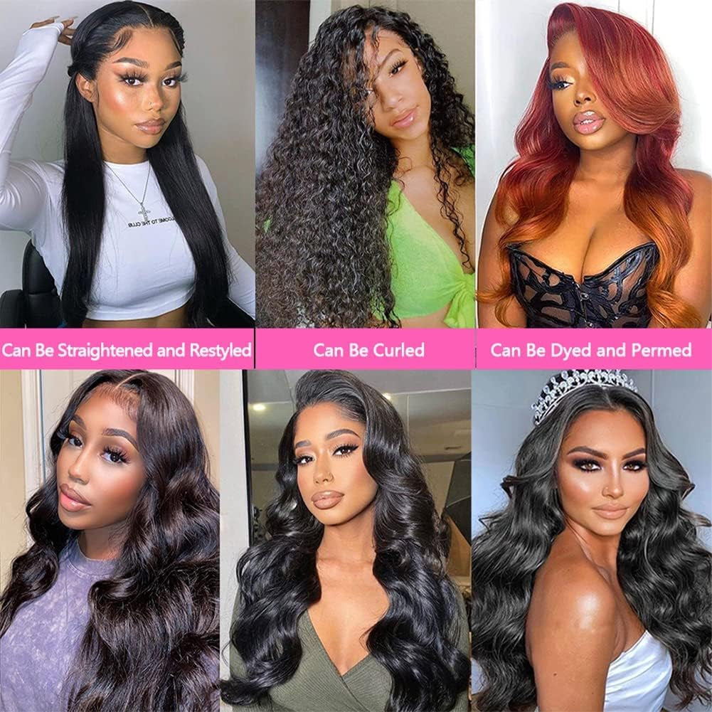 Luxury Body Wave Bundles with Closure - 12A Unprocessed Brazilian Virgin Hair (16", 18", 20" + 14" Free Part Lace Closure) - 150% Density