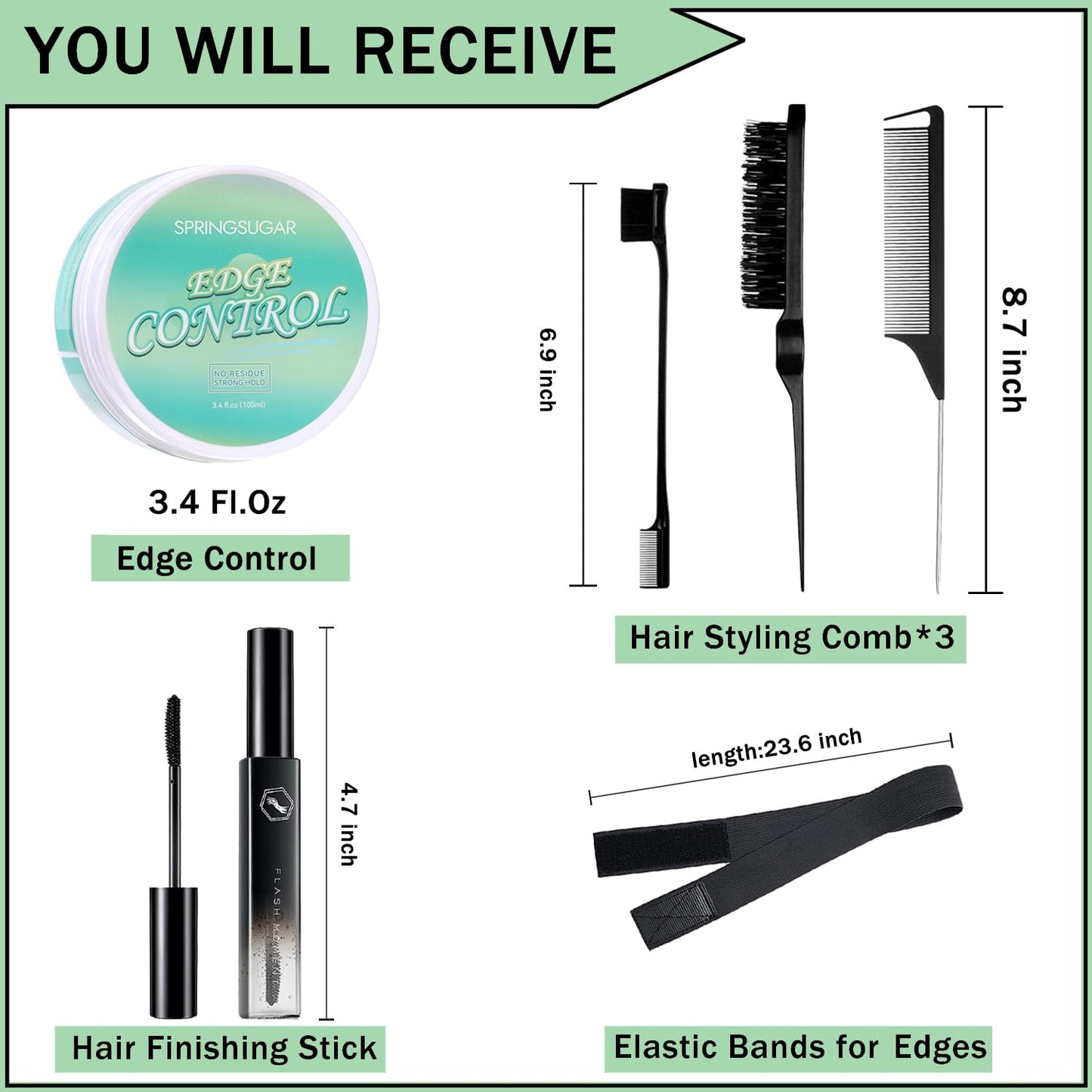 Ultimate 6-Piece Edge Control Kit for Strong Hold & Flawless Hair Styling - Perfect for 4C Hair!