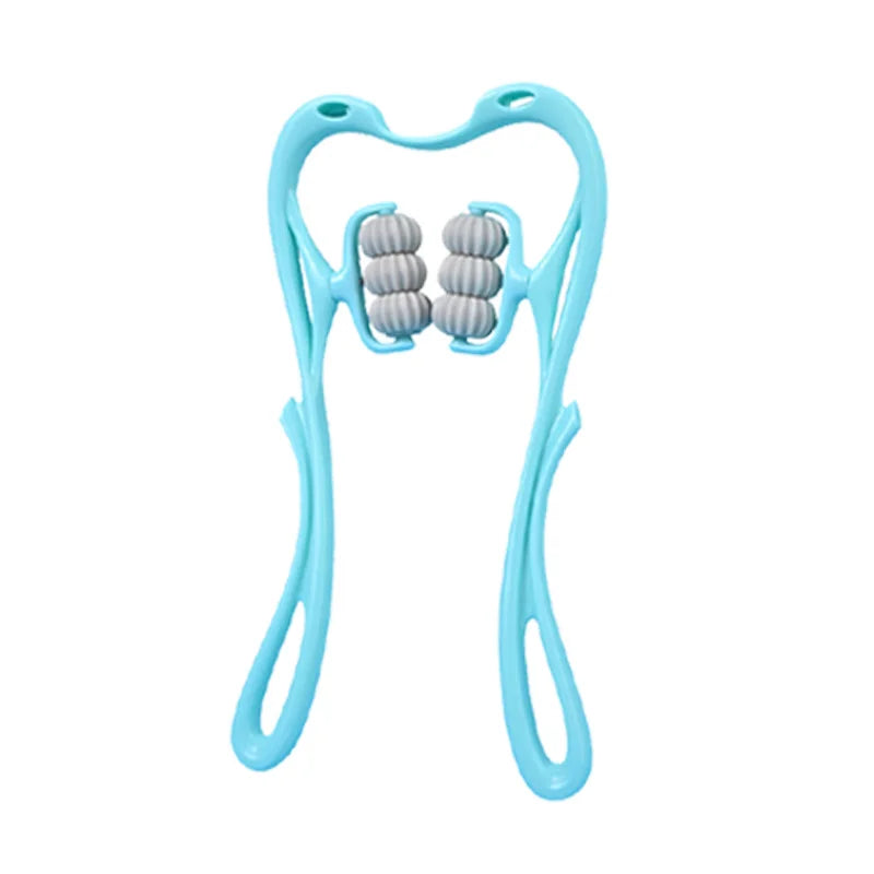 Premium Neck Massager with 6 Rotating Wheels - Versatile Relief for Neck, Legs, and Arms in Stylish Pink & Blue