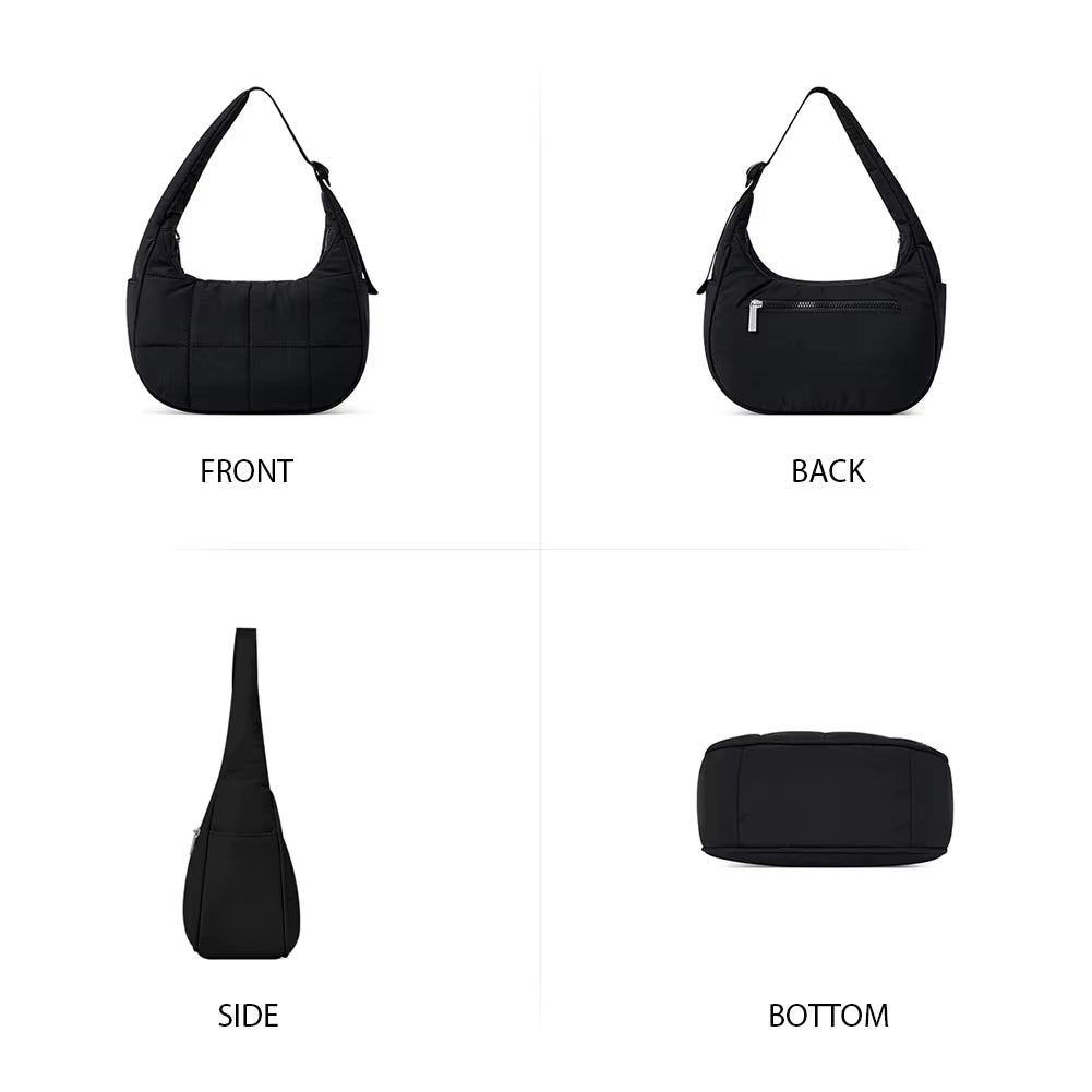 Puffer Crescent Bag -Quilted Underarm Bag- Nylon Adjustable  Shoulder Strap Purse- Work/ Travel