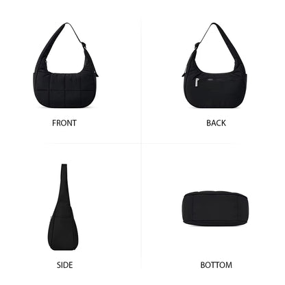 Puffer Crescent Bag -Quilted Underarm Bag- Nylon Adjustable  Shoulder Strap Purse- Work/ Travel