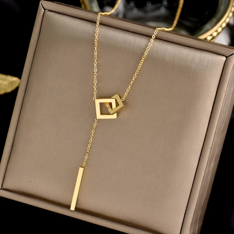 Luxury Titanium Steel Square Necklace Feeling Roman Digital Good Luck Leter Pendant Neck Chain Sexy Girl Jewelry
