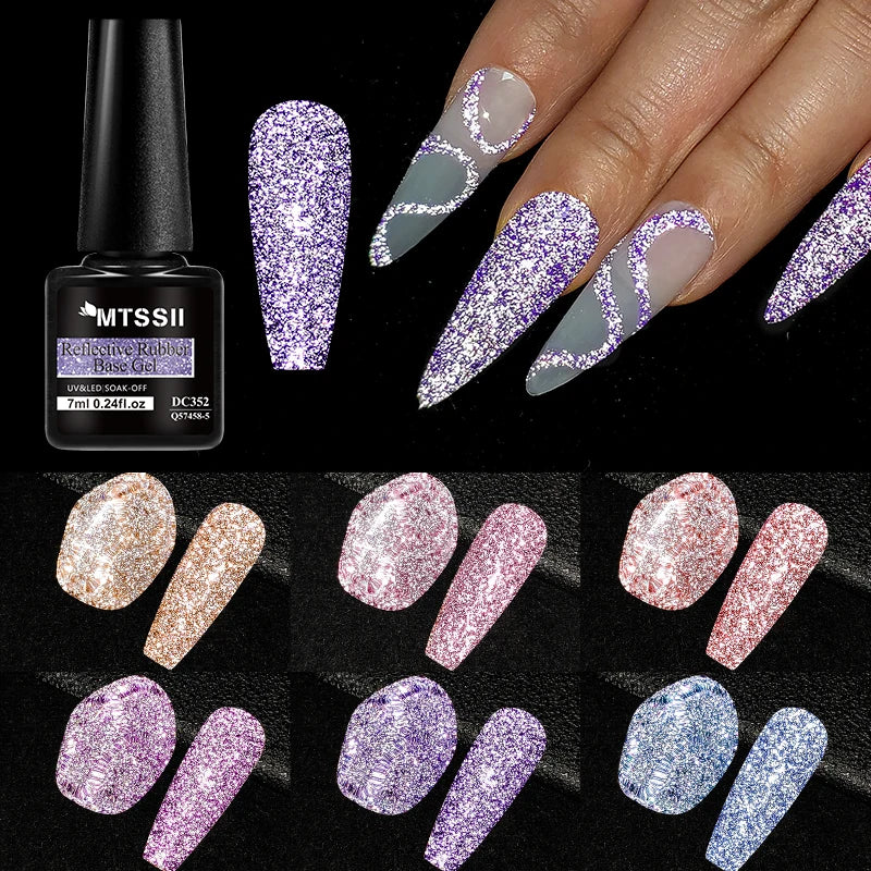 Mtssii 7ml Glitter Reflective Rubber Base Gel Polish - Laser Sparkling Semi-Permanent Soak Off UV Nail Varnish for Stunning Nail Art