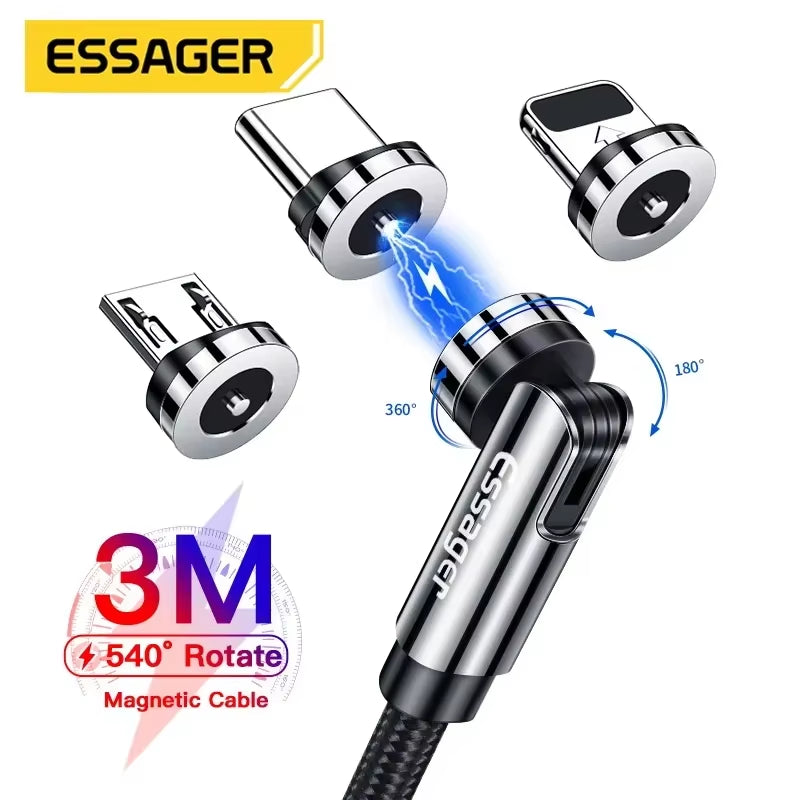 540 Rotate Magnetic Cable Fast Charging Magnet Charger Micro USB Type C Cable Mobile Phone Wire Cord for Iphone Xiaomi