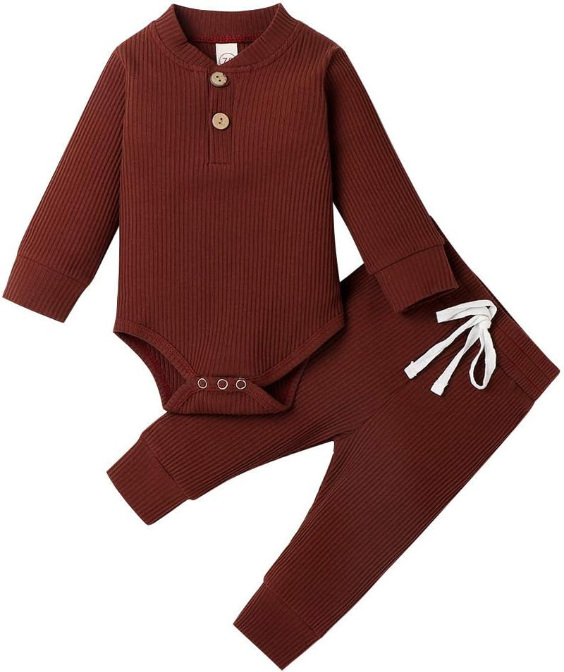 Cozy & Stylish Winter Newborn Unisex Outfit Set - Ribbed Long Sleeve Top & Pants 2PCS
