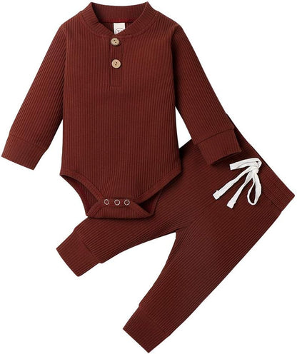 Cozy & Stylish Winter Newborn Unisex Outfit Set - Ribbed Long Sleeve Top & Pants 2PCS