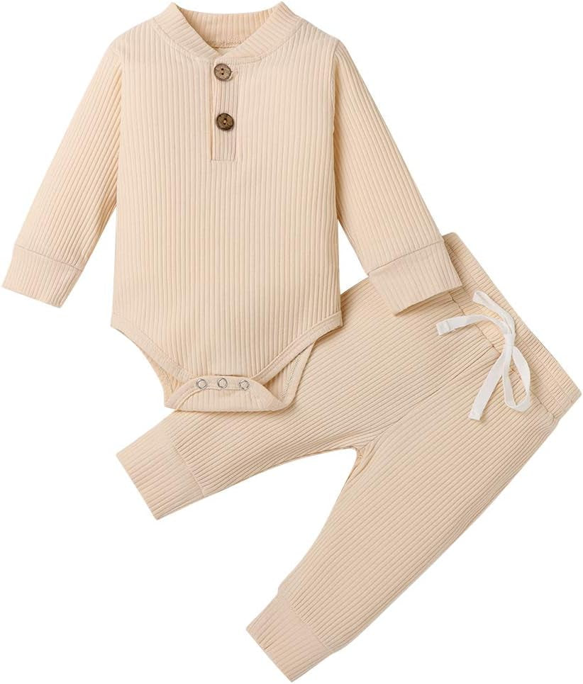 Cozy & Stylish Winter Newborn Unisex Outfit Set - Ribbed Long Sleeve Top & Pants 2PCS