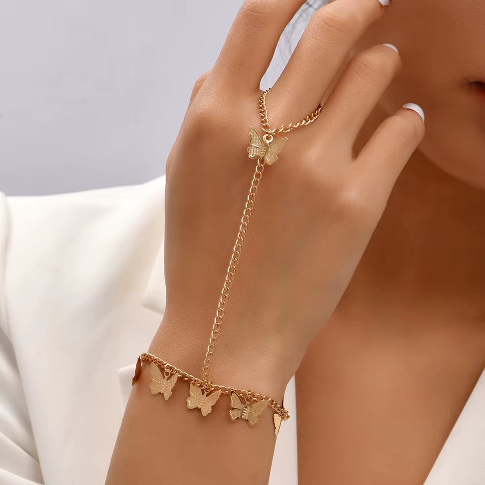 Stunning Handmade Gold Ring Palm Chain Bracelet for Women