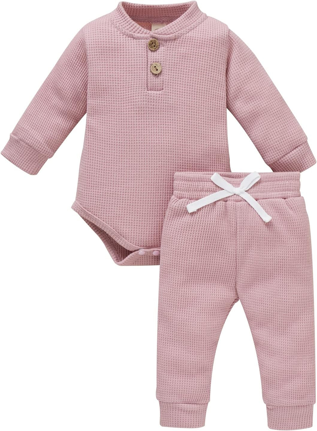 Cozy & Stylish Winter Newborn Unisex Outfit Set - Ribbed Long Sleeve Top & Pants 2PCS