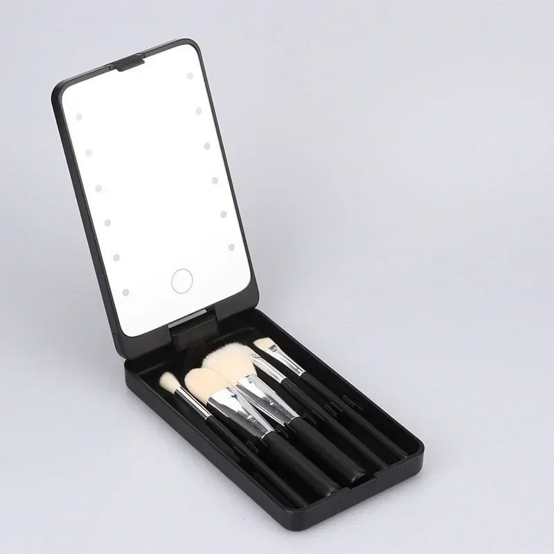 Lighted Makeup Mirror Rotatable Personal Beauty Mirror with 5 Makeup Brushes Travel Make up Accessories Multifunctional Light Up