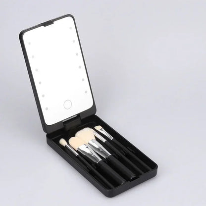 Lighted Makeup Mirror Rotatable Personal Beauty Mirror with 5 Makeup Brushes Travel Make up Accessories Multifunctional Light Up