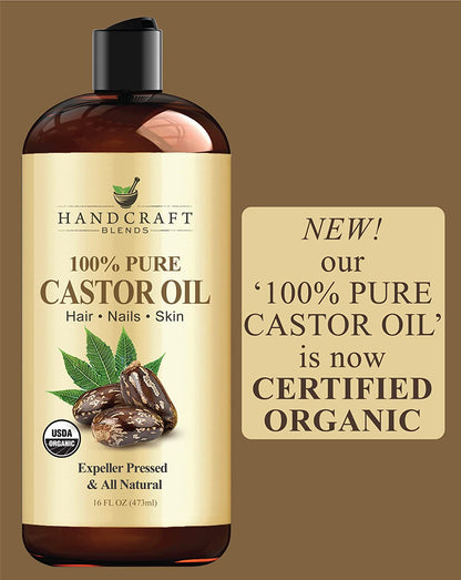 Organic Castor Oil - 16 Fl Oz - 100% Pure and Natural - Premium Grade Carrier Oil for Hair Growth, Eyelashes and Eyebrows - Hair and Body - Expeller-Pressed& Hexane-Free