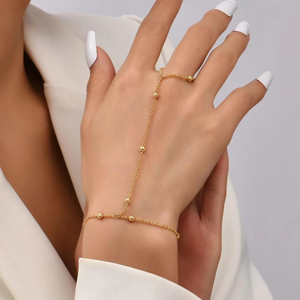 Stunning Handmade Gold Ring Palm Chain Bracelet for Women