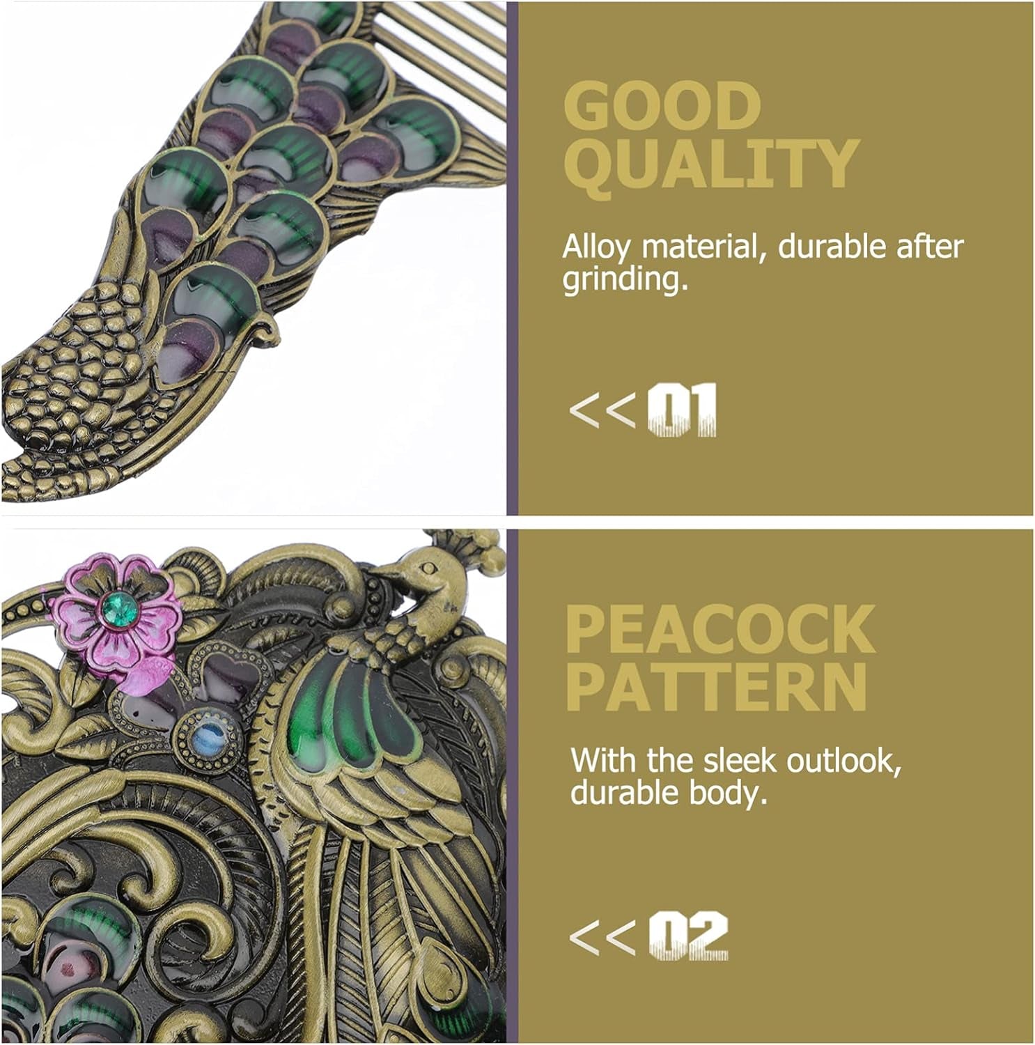 Elegant Vintage Peacock Handle Makeup Mirror Set - Portable Handheld Antique Cosmetic Mirrors for Travel and Personal Use