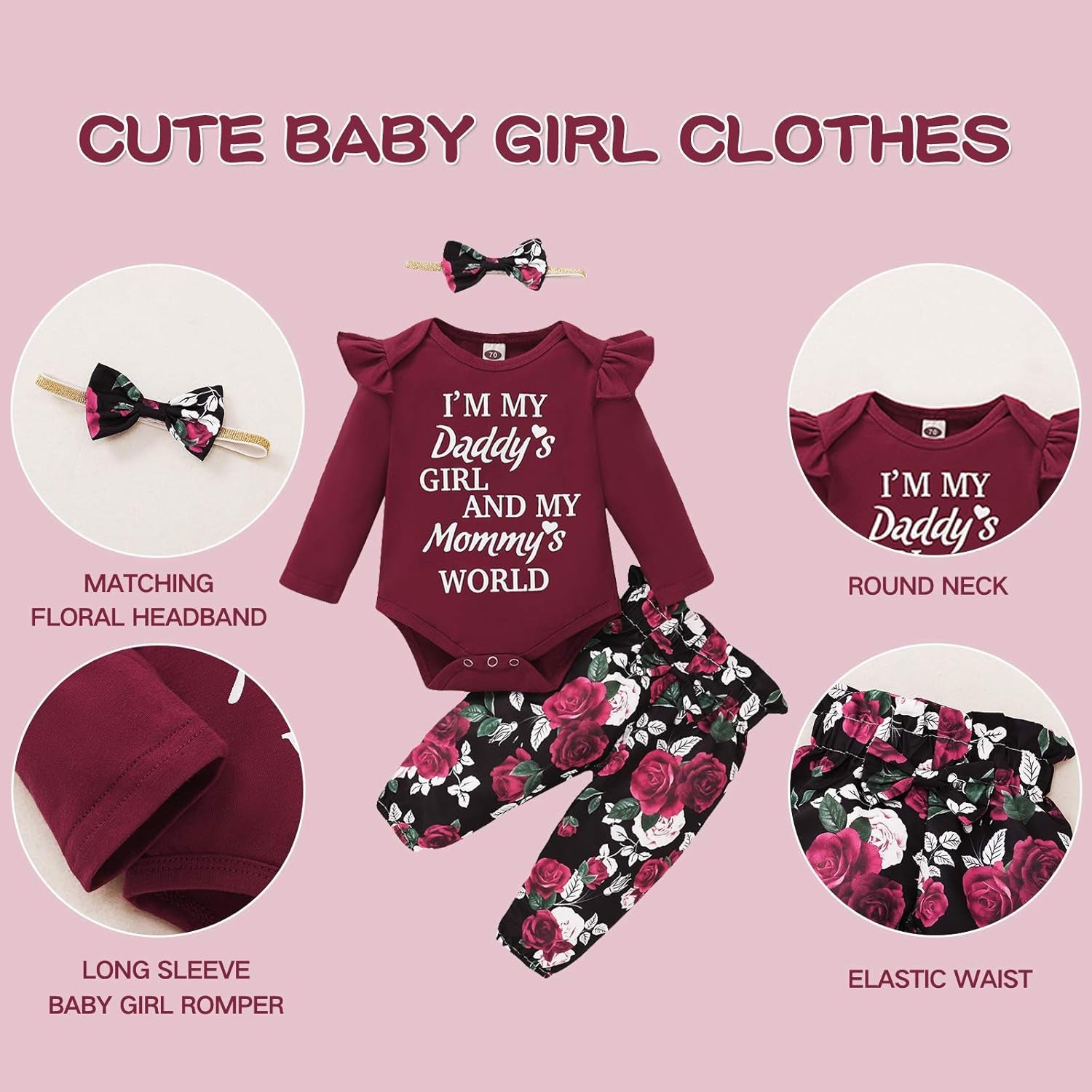 Adorable 3-Piece Floral Ruffle Sleeve Outfit Set for Baby Girls - Perfect Fall/Winter Gift (0-4T)