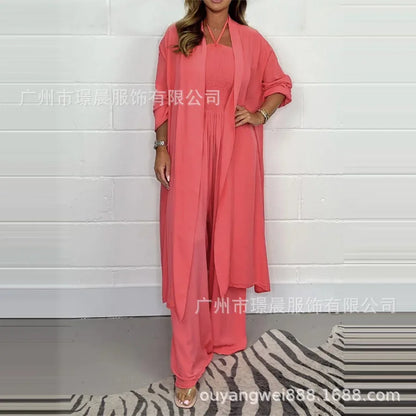 Chic Summer Women's Jumpsuit - Lace-Up Pleated Wide Leg Casual Outfit for Vacations and Parties