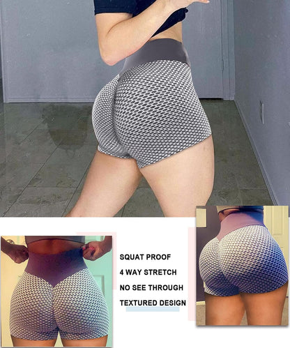 Women Tiktok Booty Shorts Butt Lifting High Waist Tummy Control Workout Running Gym Textured Ruched Shorts Gray