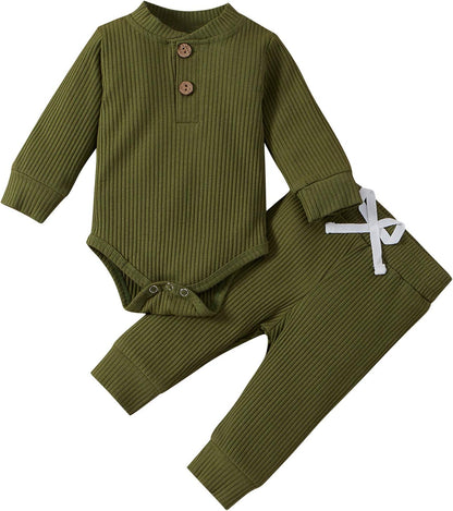 Cozy & Stylish Winter Newborn Unisex Outfit Set - Ribbed Long Sleeve Top & Pants 2PCS