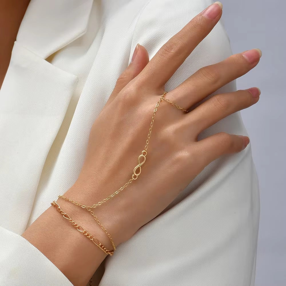 Stunning Handmade Gold Ring Palm Chain Bracelet for Women