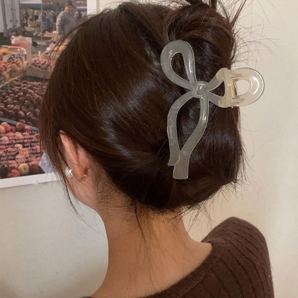 Hair Bow Accessories for Women: for Thick Hair  (4 Pack: White, Khaki, Gray, and Black)