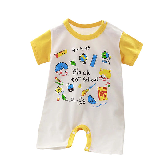 Baby Girl Romper,Cute Crew Neck Short Sleeve Bodysuit on Sale Yellow 1-2T