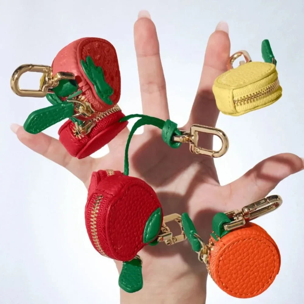 Adorable Mini Cherry Coin Purse - Cute Strawberry PU Leather Keychain & Earphone Bag