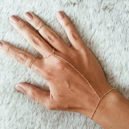 Stunning Handmade Gold Ring Palm Chain Bracelet for Women