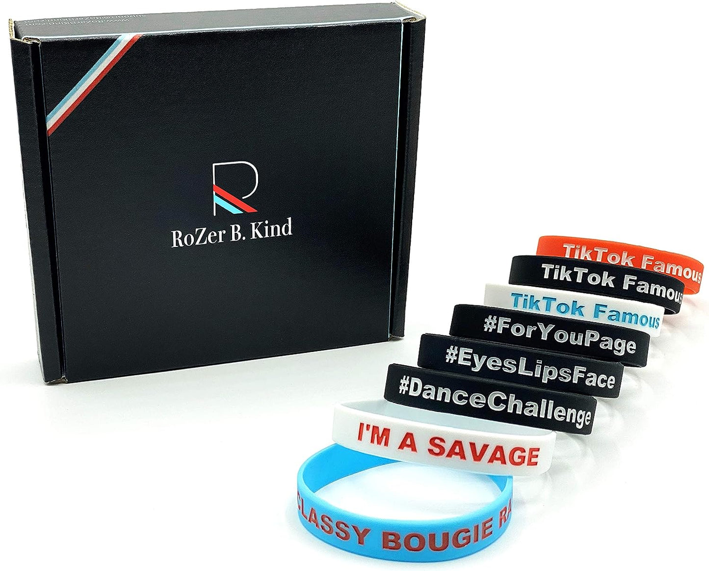 TIK Tok Themed Silicone Wristband 8Pc Bundle Party Decorations for Girls and Boys I'M a Savage, Classy Bougie Ratchet, TIK Tok Famous, for You Page, Dance Challenge