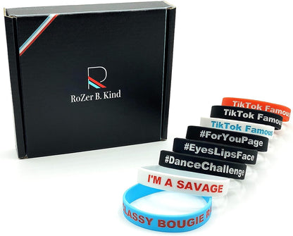 TIK Tok Themed Silicone Wristband 8Pc Bundle Party Decorations for Girls and Boys I'M a Savage, Classy Bougie Ratchet, TIK Tok Famous, for You Page, Dance Challenge
