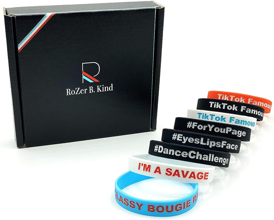 TIK Tok Themed Silicone Wristband 8Pc Bundle Party Decorations for Girls and Boys I'M a Savage, Classy Bougie Ratchet, TIK Tok Famous, for You Page, Dance Challenge