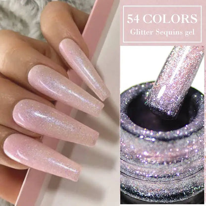 Mtssii 7ml Glitter Reflective Rubber Base Gel Polish - Laser Sparkling Semi-Permanent Soak Off UV Nail Varnish for Stunning Nail Art